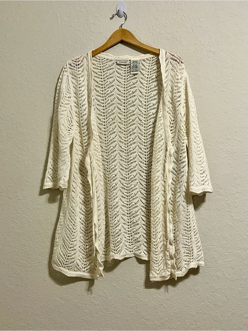 Romantic Boho Crochet Cardigan Open Knit Tie Front Cottagecore 22W Prairie - Picture 5 of 8
